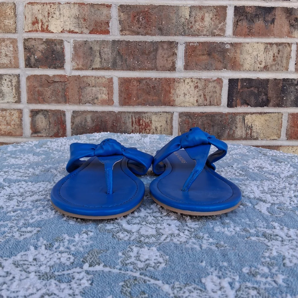 Jack Rogers Vanna Bow Knot Leather Sandals Blue Thong Slide Size 9 Chic Trendy - Picture 3 of 11